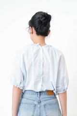 Blue pleats blouse in ruffle fringe