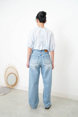 Blue pleats blouse in ruffle fringe