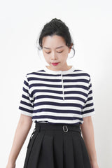 Navy Stripes top w/ waved fringe