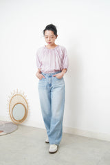 Purple pleats blouse in ruffle fringe