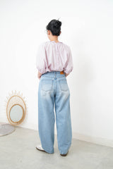 Purple pleats blouse in ruffle fringe