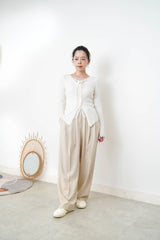 Beige smooth trousers w/ waist strings
