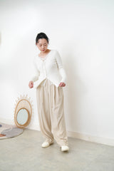 Cream stripy top w/ lace layering