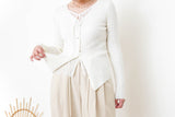 Cream stripy top w/ lace layering