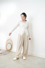 Cream stripy top w/ lace layering