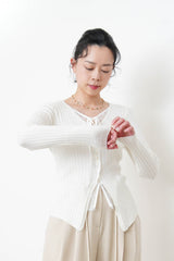 Cream stripy top w/ lace layering
