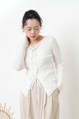 Cream stripy top w/ lace layering