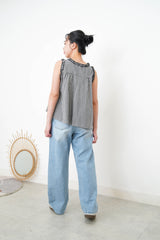 Checked pleats vest ruffle fringe