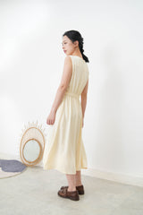 Butter yellow chiffon dress w/ elastic waist details