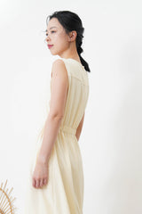 Butter yellow chiffon dress w/ elastic waist details