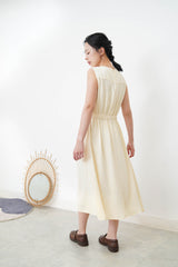 Butter yellow chiffon dress w/ elastic waist details