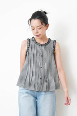 Checked pleats vest ruffle fringe