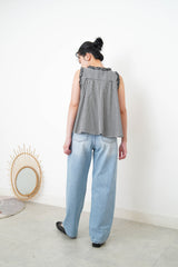 Checked pleats vest ruffle fringe