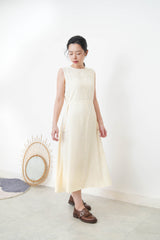 Butter yellow chiffon dress w/ elastic waist details