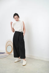 Ivory high neck blouse in pleats shoulders