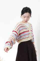 Red stripes cardigan in crop cut