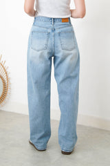 Blue wash out straight cut jeans