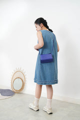 Denim dress w/ fringe trimming