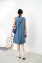 Denim dress w/ fringe trimming