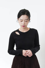 Black stripe top in cut out detail