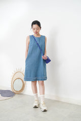 Denim dress w/ fringe trimming