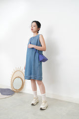 Denim dress w/ fringe trimming