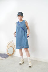 Denim dress w/ fringe trimming