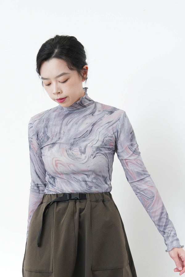 Blue marble print turtle neck top