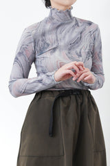 Blue marble print turtle neck top