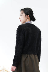 Black fluffy cardigan w/ detail buttons