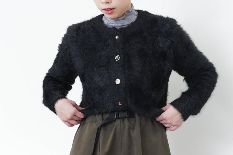 Black fluffy cardigan w/ detail buttons