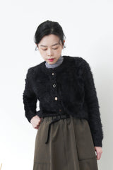 Black fluffy cardigan w/ detail buttons