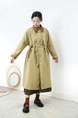 Beige duo tone patchwork trench coat