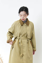 Beige duo tone patchwork trench coat