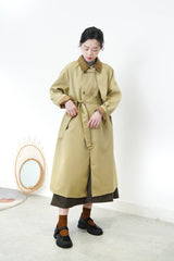 Beige duo tone patchwork trench coat