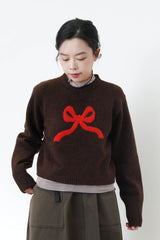 Brown ribbon crop sweater