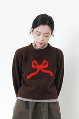 Brown ribbon crop sweater