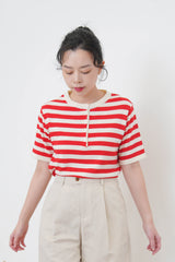 Red Stripes top w/ waved fringe