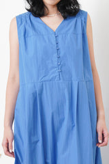 Sharp blue v neck dress w/ pleats shoulder