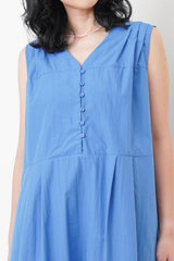 Sharp blue v neck dress w/ pleats shoulder