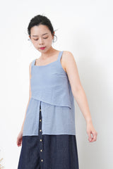 Blue layering split hem vest
