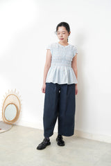 Blue detail pleats blouse