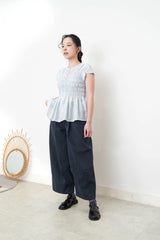 Blue detail pleats blouse