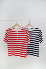 Navy Stripes top w/ waved fringe