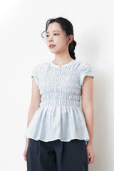 Blue detail pleats blouse