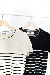 Beige stripe thin knit top