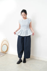 Blue detail pleats blouse