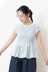 Blue detail pleats blouse