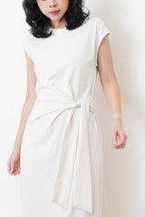 Cream sporty dress w/ tie knot waist