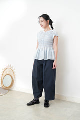 Blue detail pleats blouse